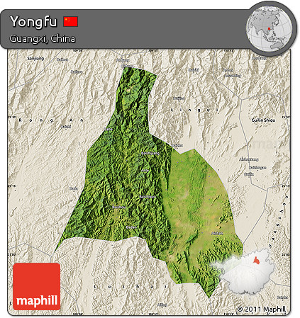 Satellite Map of Yongfu, shaded relief outside