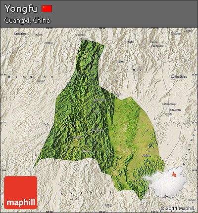 Satellite Map of Yongfu, shaded relief outside