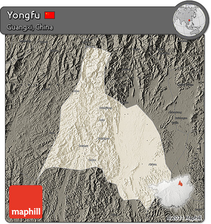 Shaded Relief Map of Yongfu, darken