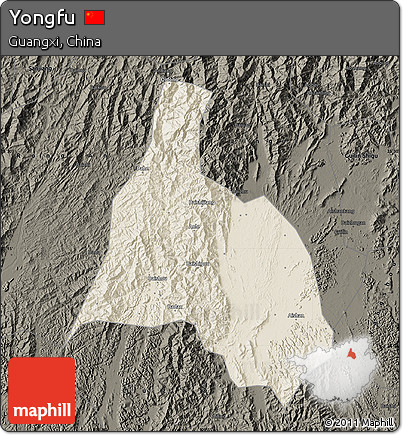 Shaded Relief Map of Yongfu, darken