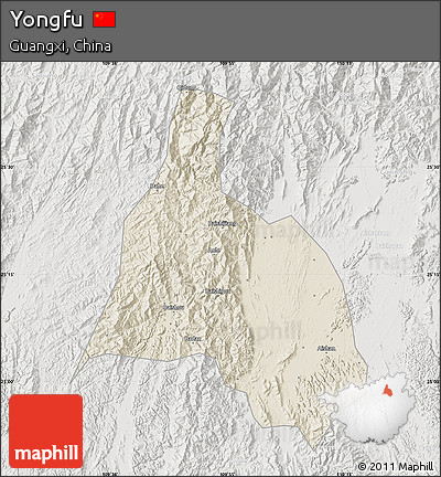 Shaded Relief Map of Yongfu, lighten, semi-desaturated