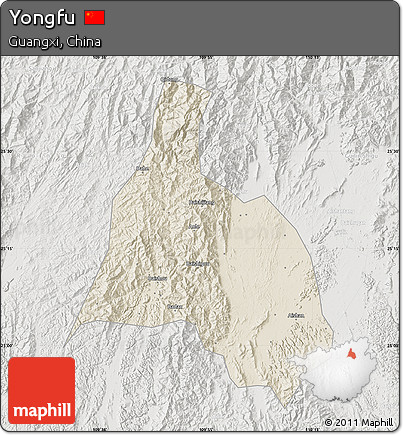 Shaded Relief Map of Yongfu, lighten, semi-desaturated