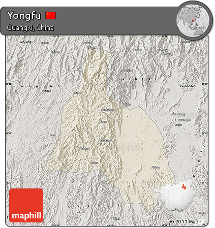 Shaded Relief Map of Yongfu, semi-desaturated