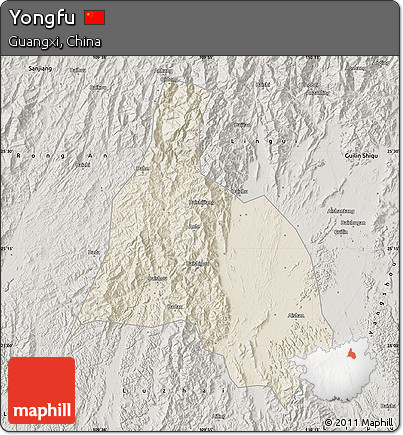 Shaded Relief Map of Yongfu, semi-desaturated