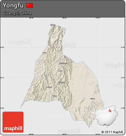 Shaded Relief Map of Yongfu, single color outside
