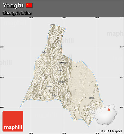 Shaded Relief Map of Yongfu, single color outside