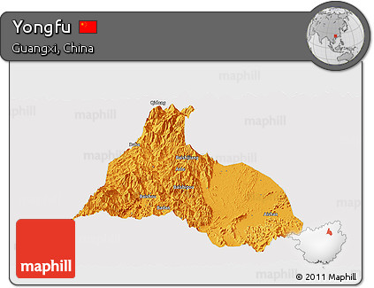Political Panoramic Map of Yongfu, cropped outside