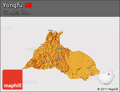 Political Panoramic Map of Yongfu, cropped outside