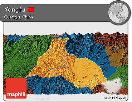 Political Panoramic Map of Yongfu, darken