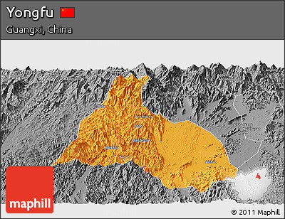 Political Panoramic Map of Yongfu, desaturated