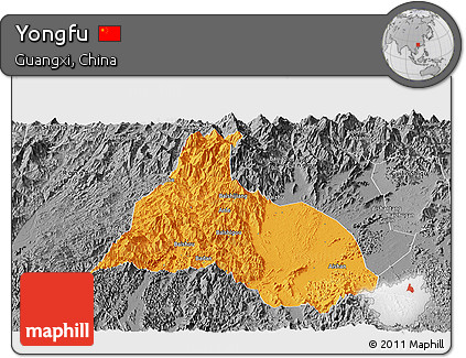 Political Panoramic Map of Yongfu, desaturated