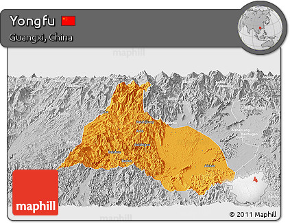 Political Panoramic Map of Yongfu, lighten, desaturated