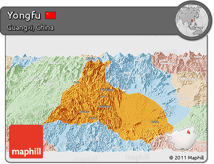 Political Panoramic Map of Yongfu, lighten