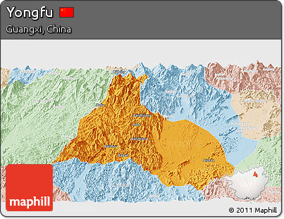 Political Panoramic Map of Yongfu, lighten