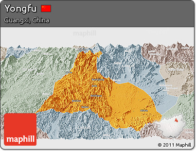 Political Panoramic Map of Yongfu, lighten, semi-desaturated