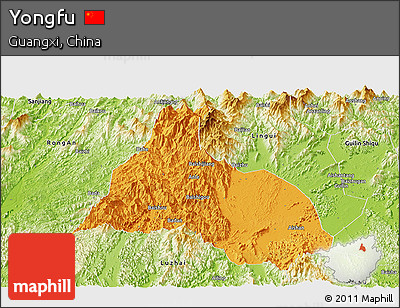 Political Panoramic Map of Yongfu, physical outside