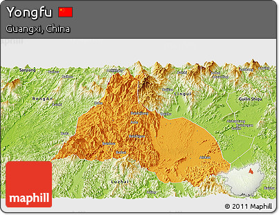 Political Panoramic Map of Yongfu, physical outside