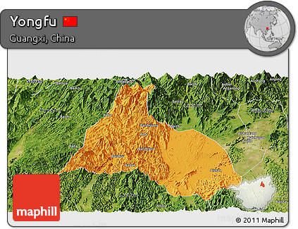 Political Panoramic Map of Yongfu, satellite outside