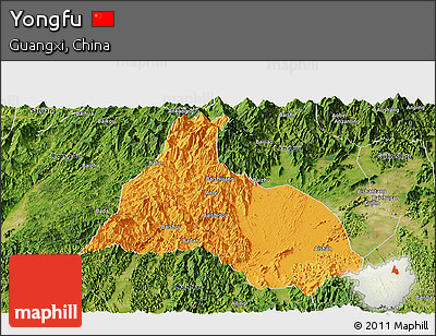 Political Panoramic Map of Yongfu, satellite outside