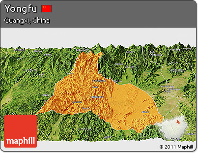 Political Panoramic Map of Yongfu, satellite outside
