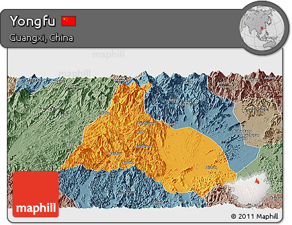Political Panoramic Map of Yongfu, semi-desaturated