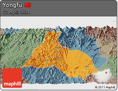 Political Panoramic Map of Yongfu, semi-desaturated
