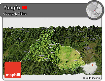 Satellite Panoramic Map of Yongfu, darken