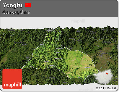 Satellite Panoramic Map of Yongfu, darken