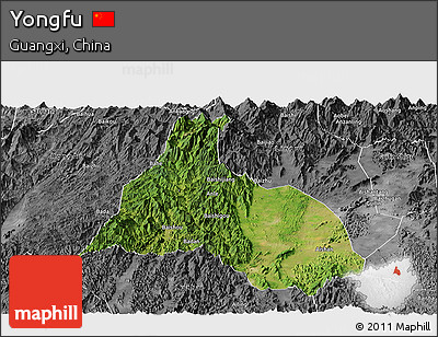 Satellite Panoramic Map of Yongfu, desaturated