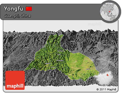 Satellite Panoramic Map of Yongfu, desaturated