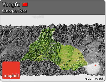 Satellite Panoramic Map of Yongfu, desaturated