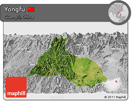 Satellite Panoramic Map of Yongfu, lighten, desaturated