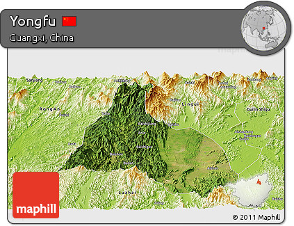 Satellite Panoramic Map of Yongfu, physical outside