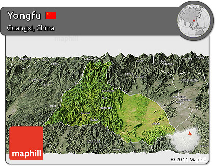 Satellite Panoramic Map of Yongfu, semi-desaturated