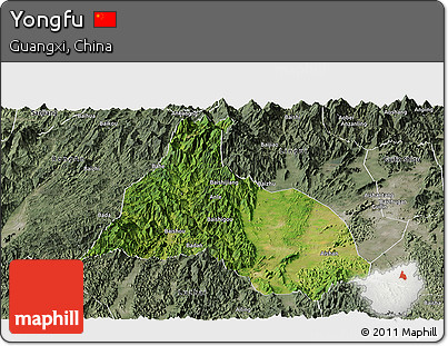 Satellite Panoramic Map of Yongfu, semi-desaturated