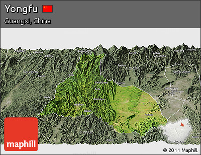 Satellite Panoramic Map of Yongfu, semi-desaturated