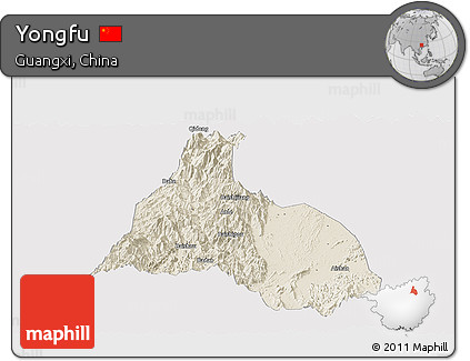 Shaded Relief Panoramic Map of Yongfu, cropped outside