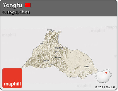 Shaded Relief Panoramic Map of Yongfu, cropped outside