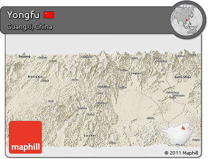 Shaded Relief Panoramic Map of Yongfu