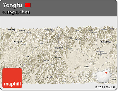 Shaded Relief Panoramic Map of Yongfu