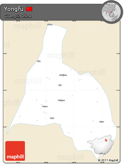 Classic Style Simple Map of Yongfu, single color outside