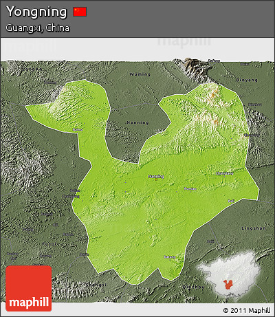 Physical 3D Map of Yongning, darken, semi-desaturated