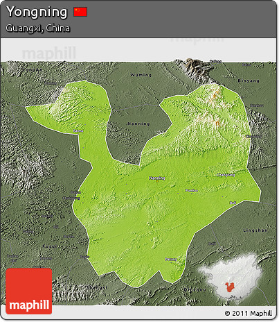 Physical 3D Map of Yongning, darken, semi-desaturated