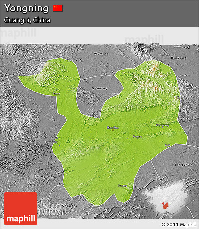 Physical 3D Map of Yongning, desaturated