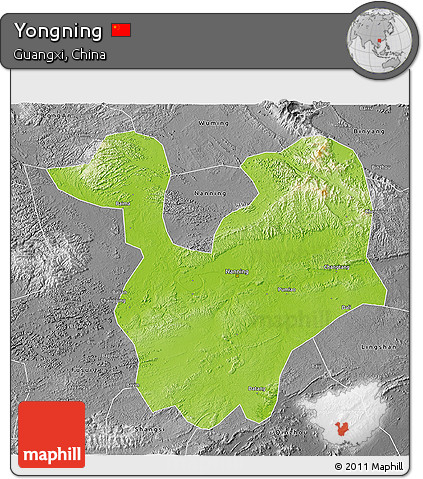 Physical 3D Map of Yongning, desaturated