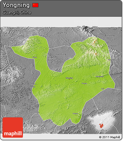 Physical 3D Map of Yongning, desaturated