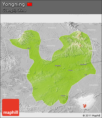 Physical 3D Map of Yongning, lighten, desaturated