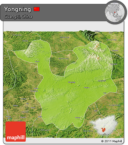 Physical 3D Map of Yongning, satellite outside