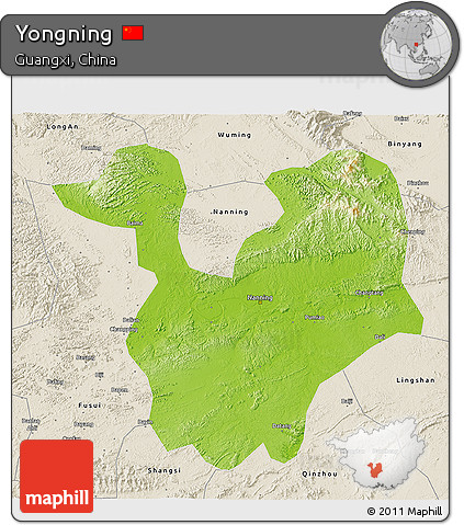 Physical 3D Map of Yongning, shaded relief outside