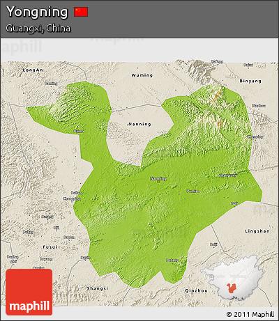 Physical 3D Map of Yongning, shaded relief outside